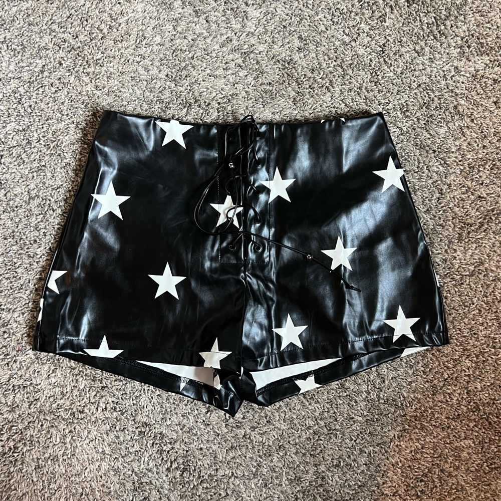 Faux Leather Star Shorts